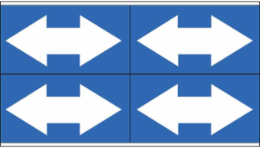 Self-Sticking Vinyl Dual Arrow, 1.125" H x 7" W, White on Blue, Card of 4 Each