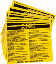 ACETONE Label, Black on Yellow, 3.75 Inch H x 4.5 Inch W, Vinyl, Permanent Adhesive