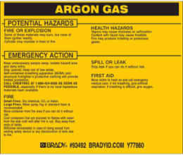 ARGON GAS Labels, 3.75" H x 4.5" W x 0.005" D, Black on Yellow