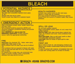 BLEACH Labels 3.75 Inch H x 4.5 Inch W, Vinyl, Black on Yellow, Permanent Adhesive