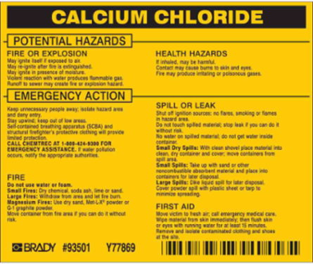 CALCIUM CHLORIDE Label, 3.75 Inch H x 4.5 Inch W, Vinyl, Outdoor Use