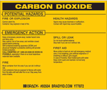 Carbon Dioxide Label 3.75 Inch H x 4.5 Inch W, Vinyl, Outdoor Use