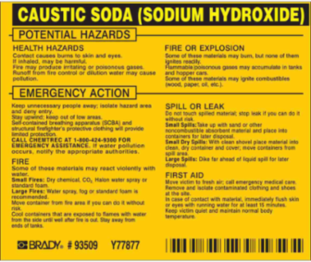 CAUSTIC SODA (SODIUM HYDROXIDE) Label, 3.75 Inch H x 4.5 Inch W, Vinyl, Outdoor Use