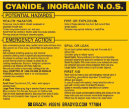 CYANIDE, INORGANIC N.O.S. Labels, 3.75" H x 4.5" W x 0.005" D, Black on Yellow