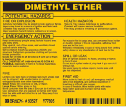 DIMETHYL ETHER Labels, 3.75" H x 4.5" W x 0.005" D, Black on Yellow