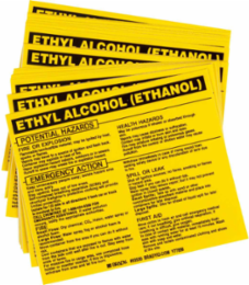 ETHYL ALCOHOL (ETHANOL) Labels, 3.75" H x 4.5" W x 0.005" D, Black on Yellow