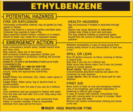 ETHYLBENZENE Labels, 3.75" H x 4.5" W x 0.005" D, Black on Yellow