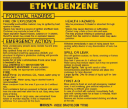 ETHYLBENZENE Labels, 3.75" H x 4.5" W x 0.005" D, Black on Yellow