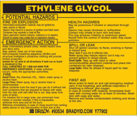 ETHYLENE GLYCOL Labels, 3.75" H x 4.5" W x 0.005" D, Black on Yellow