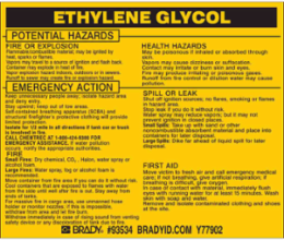 ETHYLENE GLYCOL Labels, 3.75" H x 4.5" W x 0.005" D, Black on Yellow