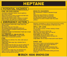 HEPTANE Labels, 3.5" H x 4.5" W x 0.005" D, Black on Yellow