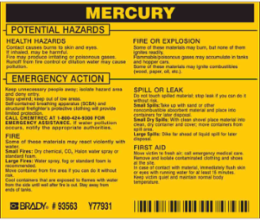 MERCURY Labels, 3.5" H x 4.5" W x 0.005" D, Black on Yellow