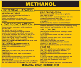 METHANOL Labels, 3.5" H x 4.5" W x 0.005" D, Black on Yellow