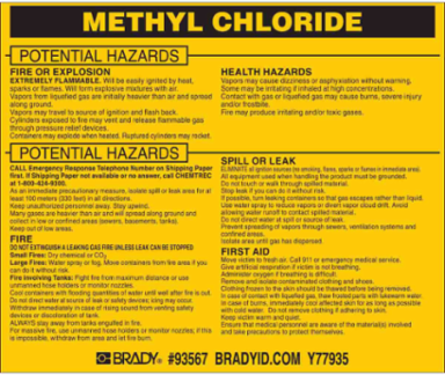 METHYL CHLORIDE Labels, 3.5" H x 4.5" W x 0.005" D, Black on Yellow