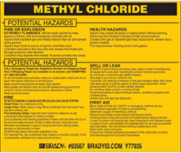 METHYL CHLORIDE Labels, 3.5" H x 4.5" W x 0.005" D, Black on Yellow