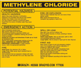 METHYLENE CHLORIDE (DICHLOROMETHANE) Labels, 3.5" H x 4.5" W x 0.005" D, Black on Yellow