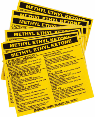 METHYL ETHYL KETONE Labels, Black on Yellow