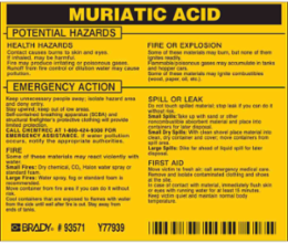 MURIATIC ACID Labels, 3.5" H x 4.5" W x 0.005" D, Black on Yellow