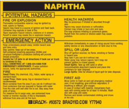 NAPHTHA Labels, 3.5" H x 4.5" W x 0.005" D, Black on Yellow