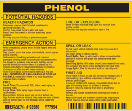PHENOL Labels, 3.5" H x 4.5" W x 0.005" D, Black on Yellow