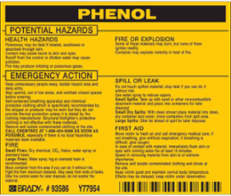 PHENOL Labels, 3.5" H x 4.5" W x 0.005" D, Black on Yellow