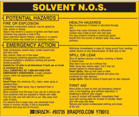 SOLVENT N.O.S. Labels, 3.5" H x 4.5" W x 0.005" D, Black on Yellow
