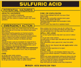 SULFURIC ACID Labels, 3.5" H x 4.5" W x 0.005" D, Black on Yellow