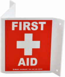 BradyGlo V First Aid Sign, 12 Inch H x 9 Inch W x 0.063 Inch D, Glow in the Dark