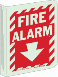 Fire Alarm Sign, 12" H x 9" W x 0.063" D, Red on Glow, Polystyrene