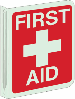 BradyGlo First Aid Sign, 12 Inch H x 9 Inch W, Photoluminescent, L-Style