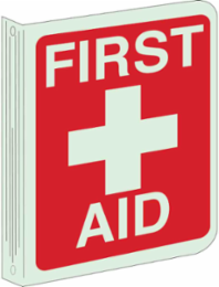 BradyGlo First Aid Sign, 12 Inch H x 9 Inch W, Photoluminescent, L-Style