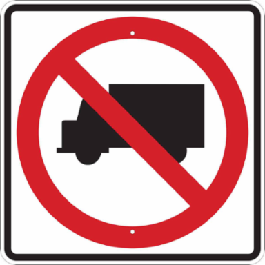 No Trucks Picto Sign, 24" H x 24" W x 0.090" D, Aluminum
