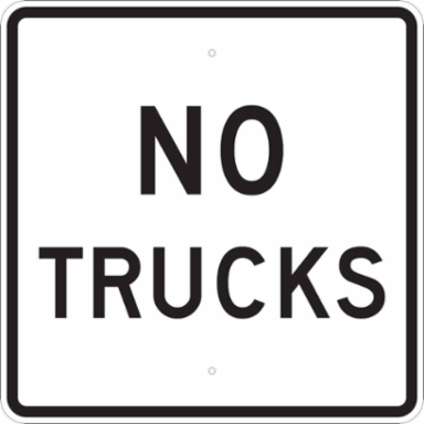 No Trucks Sign, 24" H x 24" W x 0.090" D, Aluminum
