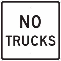 No Trucks Sign, 24" H x 24" W x 0.090" D, Aluminum