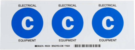 C: Electrical Equipment Vinyl Labels - 3 Inch x 3 Inch, Pack of 50, Outdoor Use