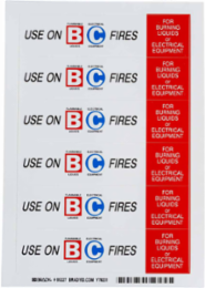 USE ON B: FLAMMABLE LIQUIDS C: ELECTRICAL EQUIPMENT FIRES FOR BURNING LIQUIDS… Labels