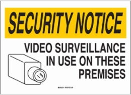 SECURITY NOTICE Video Surveillance In Use On These Premises Sign, 14" H x 20" W x 0.06" D, Black/Yellow on White