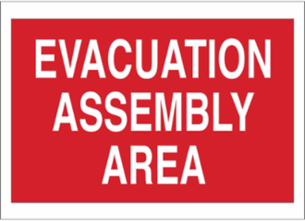 Evacuation Assembly Area Sign, 14" H x 20" W x 0.035" D, White on Red, Aluminum