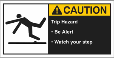TRIP HAZARD BE ALERT WATCH YOUR STEP Labels, 2.5" H x 5" W x 0.006" D, Black/Yellow on White