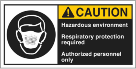 HAZARDOUS ENVIRONMENT RESPIRATORY PROTECTION REQUIRED AUTHORIZED PERSONNEL ONLY Labels, 2.5" H x 5" W x 0.006" D, Black/Yellow on White