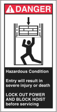 HAZARDOUS CONDITION ENTRY WILL RESULT IN SEVERE INJURY Labels, 6" H x 3" W x 0.006" D, Black/Red on White