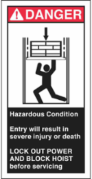 HAZARDOUS CONDITION ENTRY WILL RESULT IN SEVERE INJURY Labels, 6" H x 3" W x 0.006" D, Black/Red on White