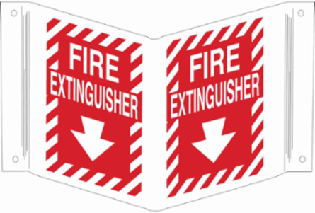 V Fire Extinguisher Sign, 12" H x 18" W x 0.055" D, White on Red, Polyethylene