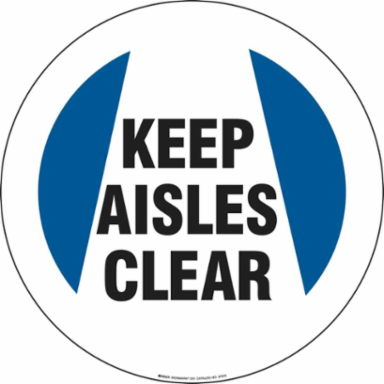 Anti-Skid Floor Sign, 17 Inch Diameter, Black/Blue on White, Vinyl, Self-Adhesive