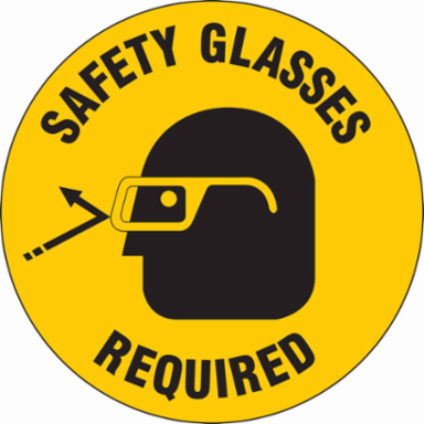 Anti-Skid Floor Sign, 17 Inch Dia, Vinyl, Safety Glasses Required, 0.012 Inch D