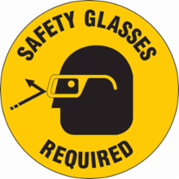 Anti-Skid Floor Sign, 17 Inch Dia, Vinyl, Safety Glasses Required, 0.012 Inch D