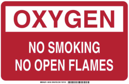 OXYGEN No Smoking No Open Flames Sign, 10" H x 14" W x 0.06" D, Polystyrene