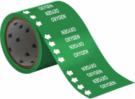 OXYGEN Pipe Marker, 3" H x 3'W, Roll of 60 Each, Fits Pipes 0.75" Dia. or Smaller