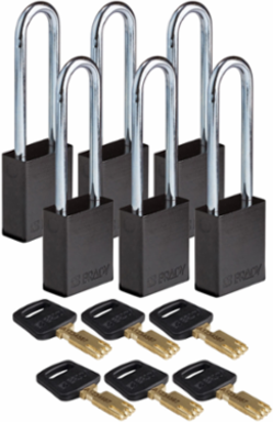 SafeKey Lockout Padlock Aluminum Black 3.0 Inch Steel Keyed Alike, 6 Pack