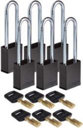 SafeKey Lockout Padlock Aluminum Black 3.0 Inch Steel Keyed Alike, 6 Pack